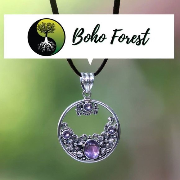 Hand Crafted Fine Jewelry Jewelry - Flowers Eye Amethyst and Sterling Silver Necklace